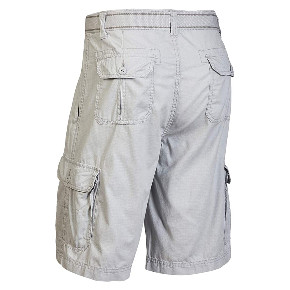 Men's Cotton Cargo Shorts Multiple Pockets Belt Casual Lose Fit Grey / Light Gre